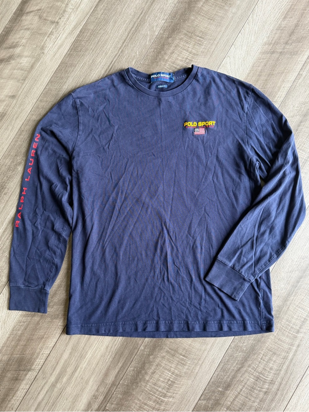 Polo Sport Ralph Lauren Men's M Long Sleeve Graphic Crewneck Shirt Navy Blue
